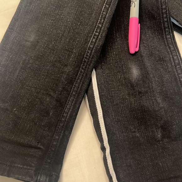 U15- Hot Topic Denim Black Skinny Jeans Pants White Taping Stripes Size 28x32 - Picture 12 of 12